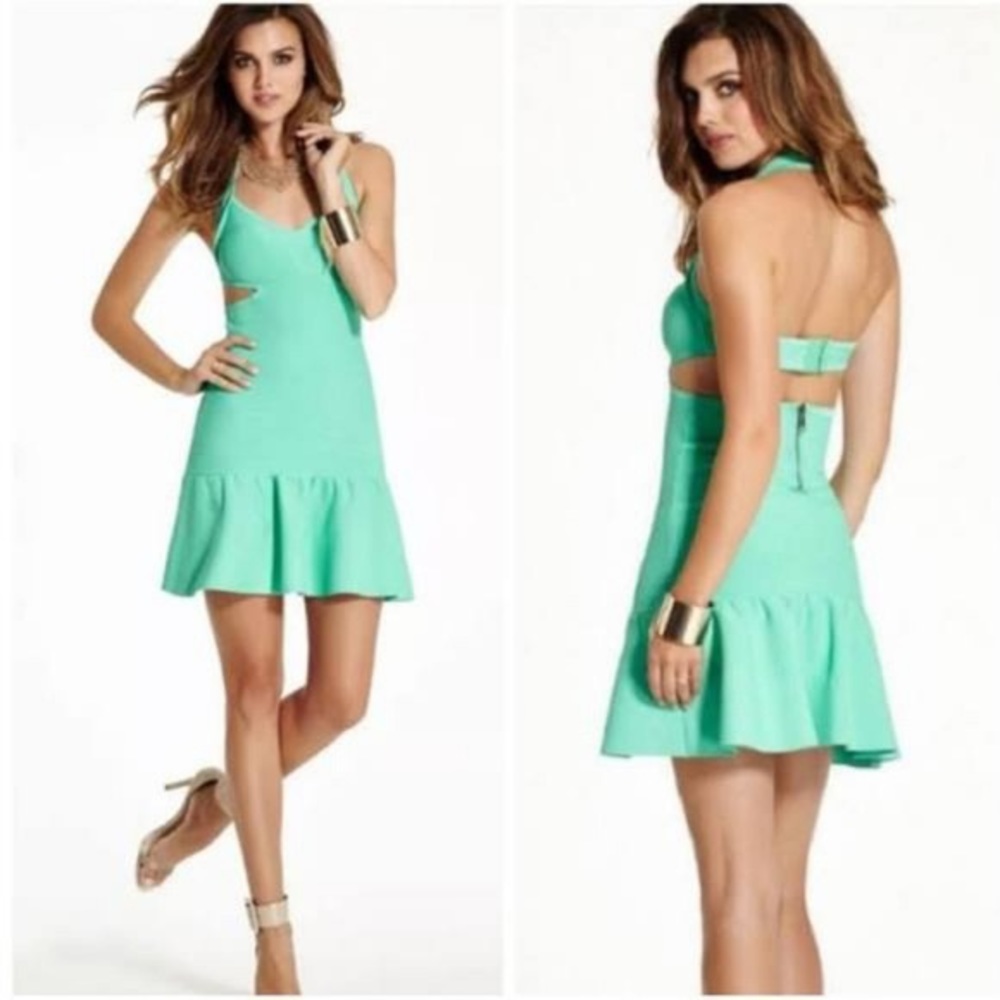 Turquoise Aqua Guess Mirage Halter CutOut Dress - Picture 2 of 8